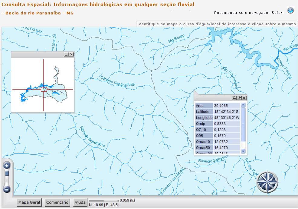 Figura 13 - Consulta espacial: Informações em qualquer seção fluvial da bacia do rio Paranaíba – MG 